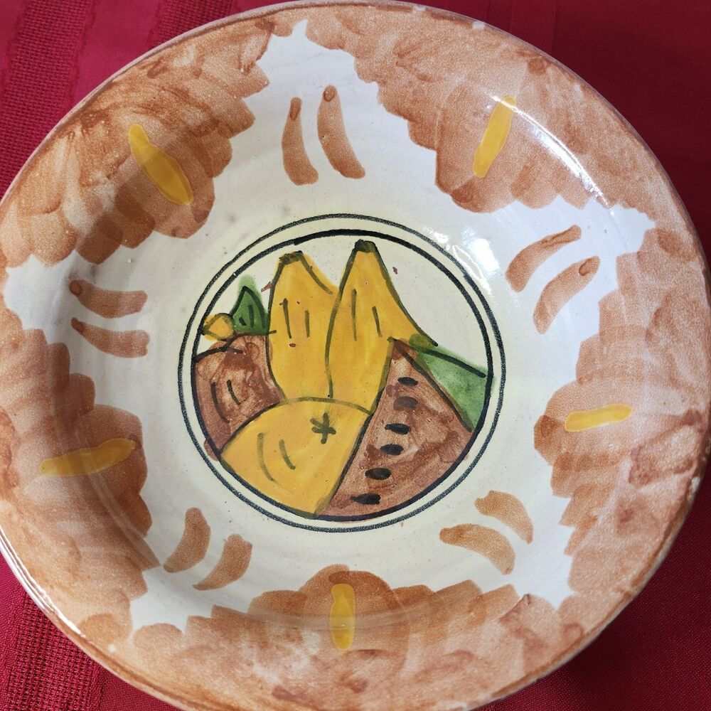Vintage Onofre Mexican Folk Art Pottery Bowl Fruit Design Hand Painted 7” - Picture 2 of 5